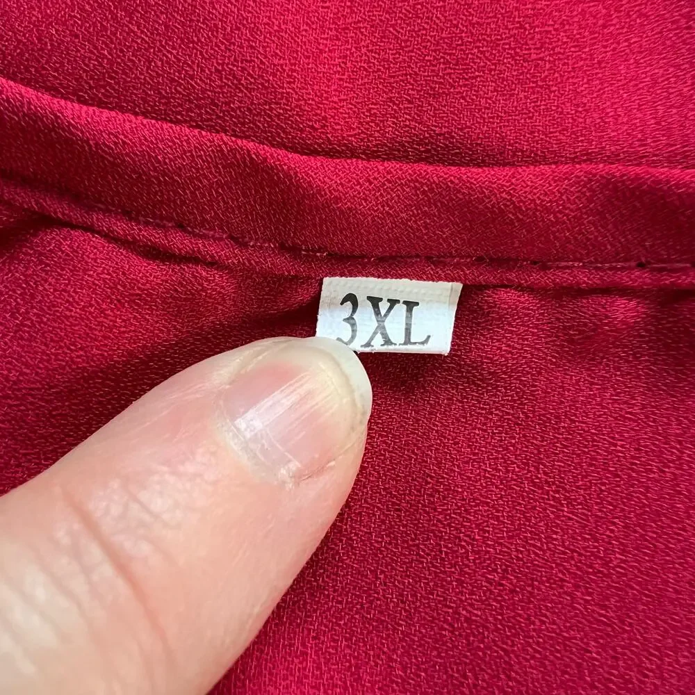 Womens Boutique Blouse Top Zipper Accent V Neck Sheer Roll Tab Sleeves Red